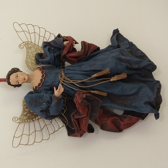 Vintage Renaissance Christmas angel ornament with gold wings large 14 x 11 blue - Picture 2 of 6